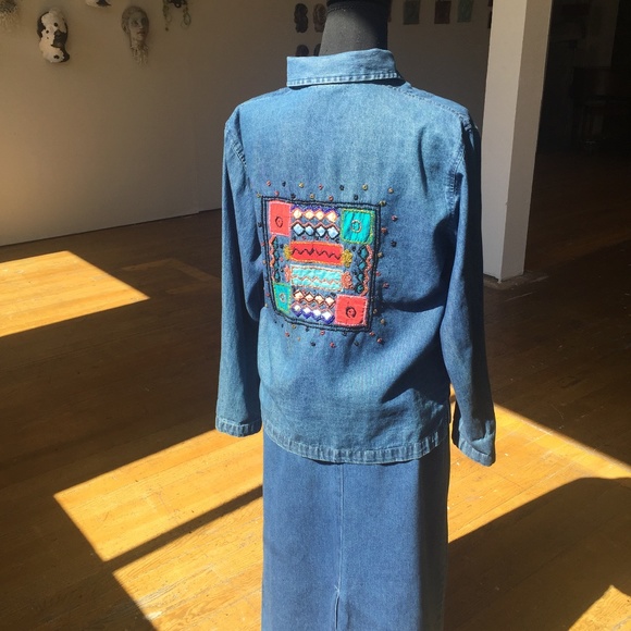 Denim button down with patchwork and beading - Picture 7 of 9